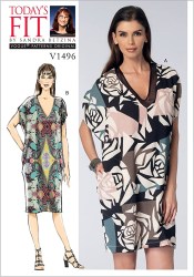 1496 VOGUE BETZINA VERY LOOSE TAPER PULLOVER V-DRESS KNITS OR NOT PATTERN UNCUT ABC-GHIJ